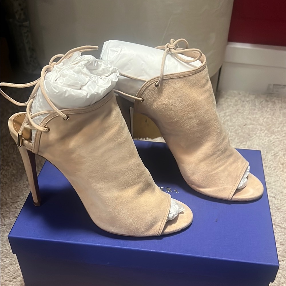 Aquazzura Cream Stiletto Heels with Peep-Toe Design